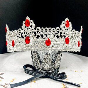 Royal King Crown, Red Crystal Prince Crown, Vintage Silver Crown, Birthday Crown
